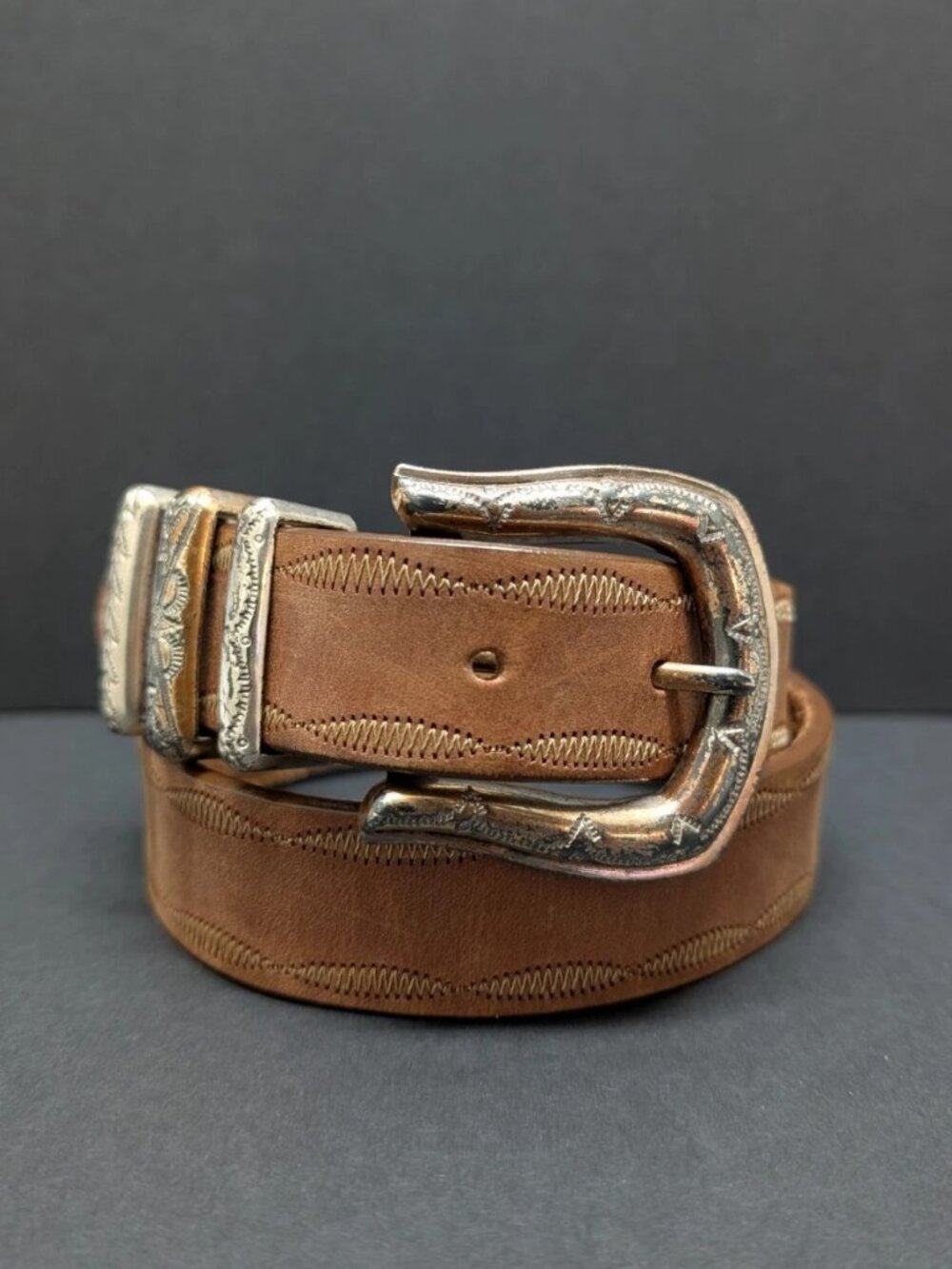 Brighton Women's Belt Brown Leather Embossed Silver S #42106 Vintage Western